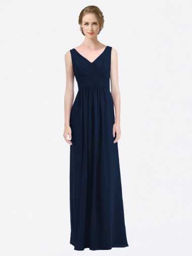 Soft Chiffon Low Back Long V-Neck A-Line Evening Gowns / Bridesmaid Dress Stockport