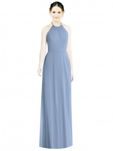 Chiffon Low Back Long Floor Length Halter Neck A-Line Bridesmaid Dress Stockport
