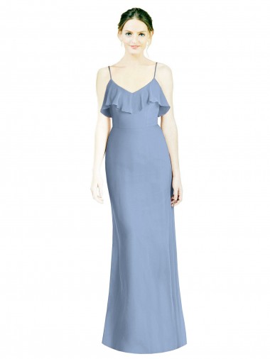 Soft Chiffon Open Back Long Spaghetti Straps A-Line Bridesmaid Dresses Stockport