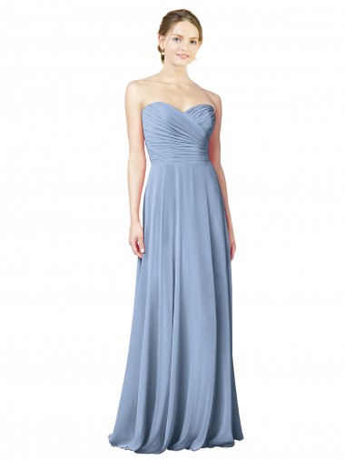 Chiffon Low Back Long Sweetheart Dusty Blue A-Line Wedding Party Dress Stockport