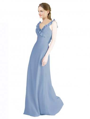Chiffon Open Back Long Floor Length V-Neck A-Line Bridesmaid Dress Stockport