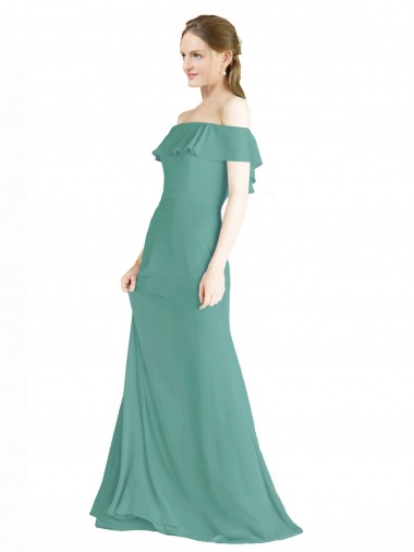 Soft Chiffon Long Off the Shoulder Icelandic Silver A-Line Bridal Party Dress Stockport