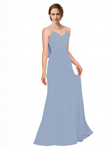 Chiffon Long Spaghetti Straps Dusty Blue A-Line Bridesmaid Dress / Evening Dress Stockport