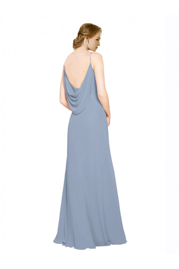 Chiffon Long Spaghetti Straps Dusty Blue A-Line Bridesmaid Dress / Evening Dress Stockport