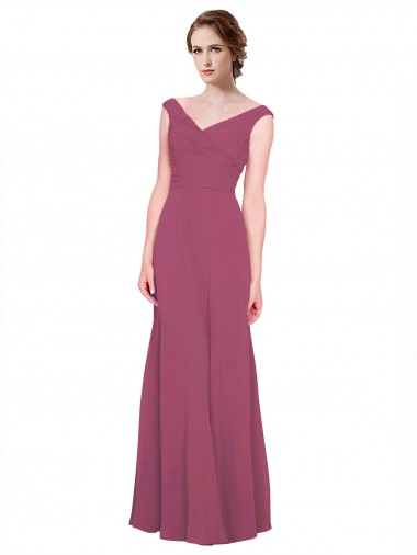 Soft Chiffon Long V-Neck Mauve Taupe A-Line Bridesmaid Dress Stockport