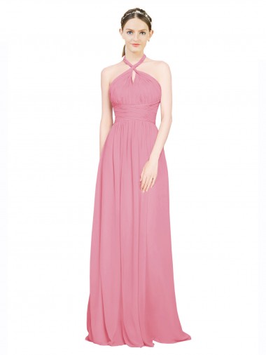 Chiffon Long Halter Neck Skin Pink A-Line Bridesmaid Dress / Evening Dress Stockport