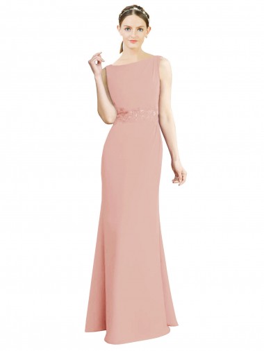 Soft Chiffon Long Boat Neck Bliss Pink Mermaid Bridesmaid Dress Stockport