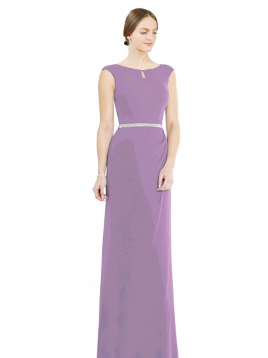 Soft Chiffon Low Back Long Boat Neck A-Line Formal Dress / Bridesmaid Dress Stockport