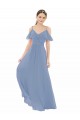 Lxue Chiffon Long V-Neck Dusty Blue A-Line Bridesmaid Dress Stockport