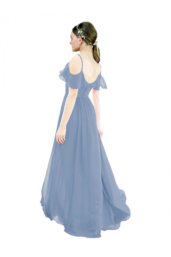Lxue Chiffon Long V-Neck Dusty Blue A-Line Bridesmaid Dress Stockport