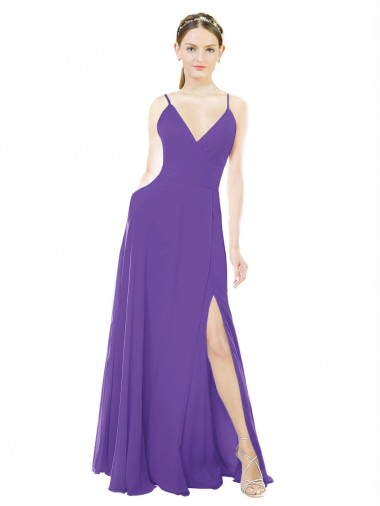 Soft Chiffon Long Spaghetti Straps Purple A-Line Bridesmaid Dress Stockport