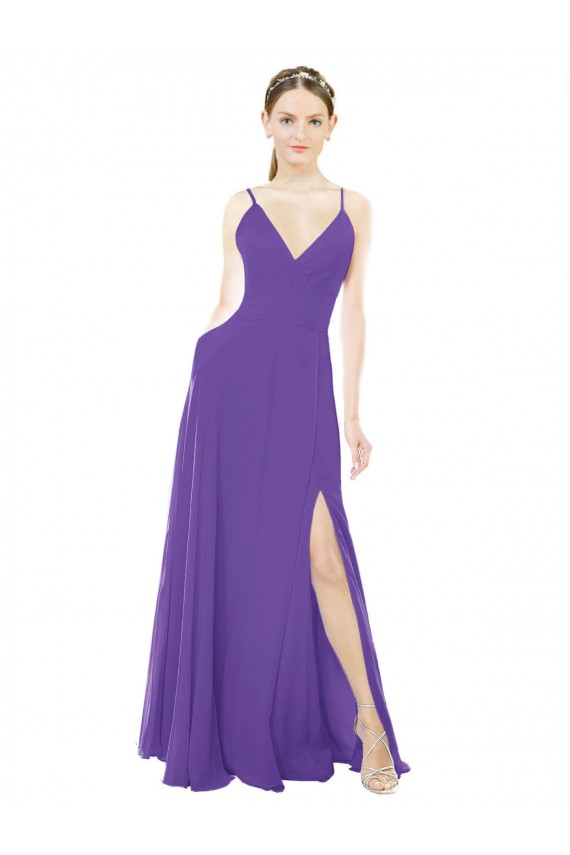 Soft Chiffon Long Spaghetti Straps Purple A-Line Bridesmaid Dress Stockport