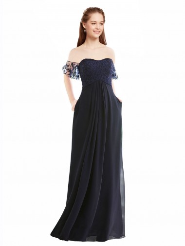 Soft Chiffon & Lace Long Off the Shoulder A-Line Formal Dress / Bridesmaid Dress Stockport