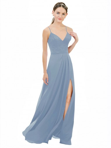 Soft Chiffon & Lace Open Back Long Spaghetti Straps A-Line Bridesmaid Dress Stockport
