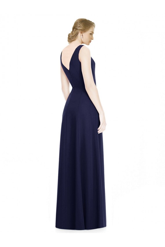 Soft Chiffon V-Back Long Cowl Neck Dark Navy A-Line Bridesmaid Dress Stockport