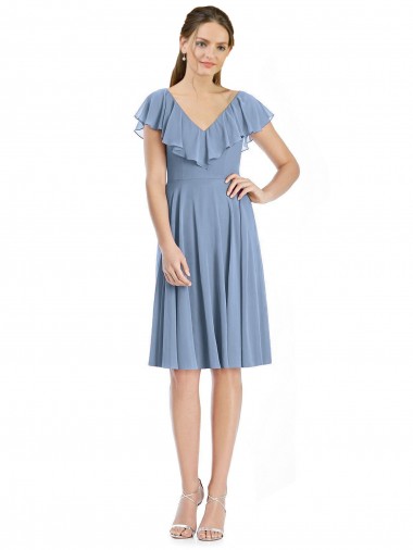 Soft Chiffon V-Back Cocktail Length V-Neck A-Line Bridesmaid Dress Stockport