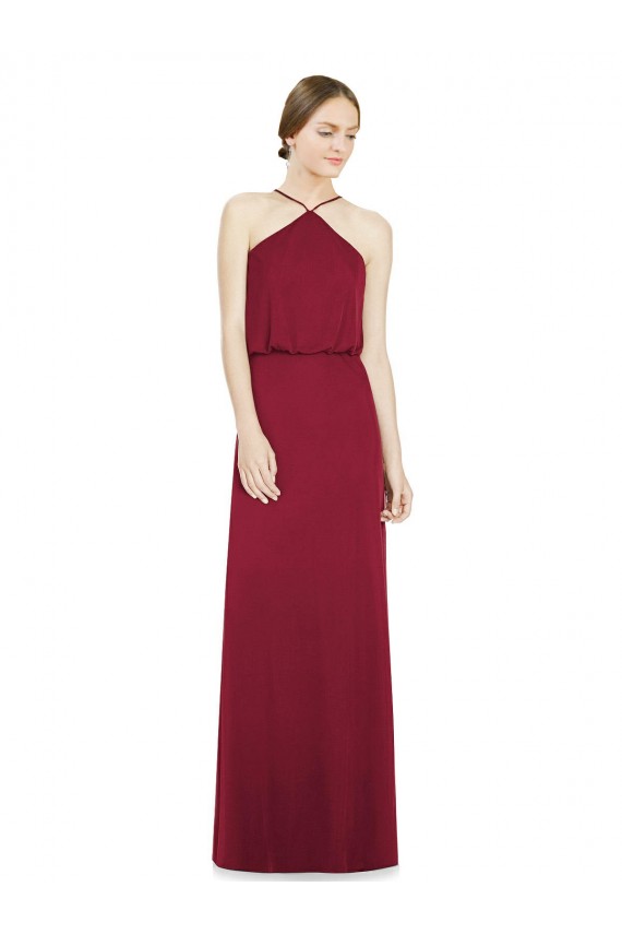 Soft Chiffon Open Back Long Halter Neck Burgundy A-Line Bridesmaid Dress Stockport