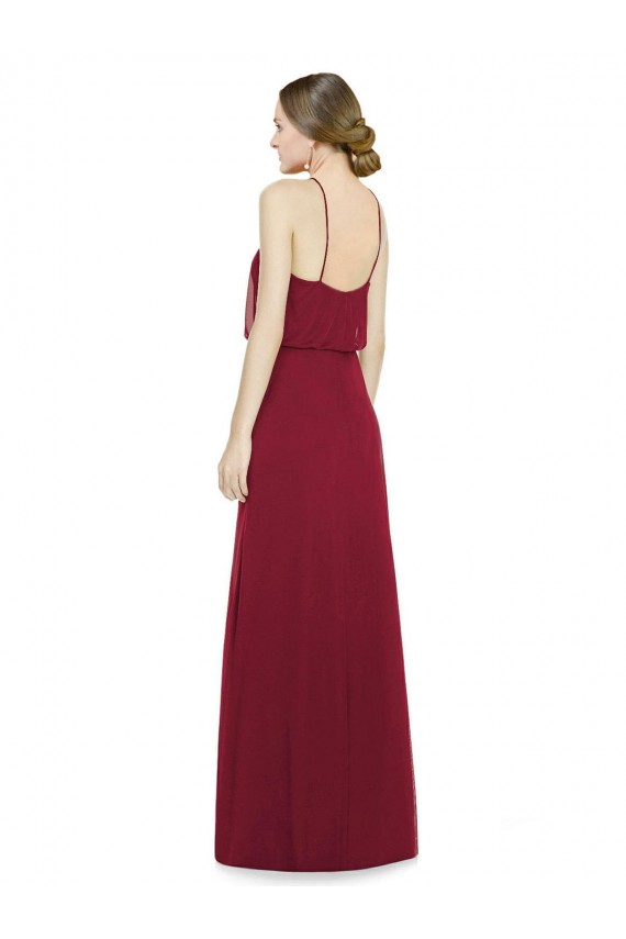 Soft Chiffon Open Back Long Halter Neck Burgundy A-Line Bridesmaid Dress Stockport