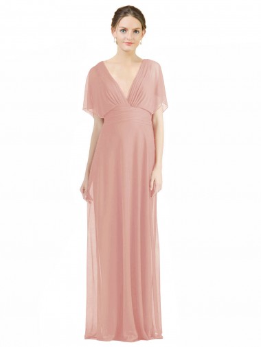 Soft Chiffon V-Back Long V-Neck Bliss Pink A-Line Bridesmaid Dress / Formal Dress Stockport