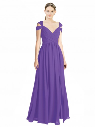 Soft Chiffon Open Back Long Off the Shoulder Purple A-Line Bridesmaid Dress Stockport