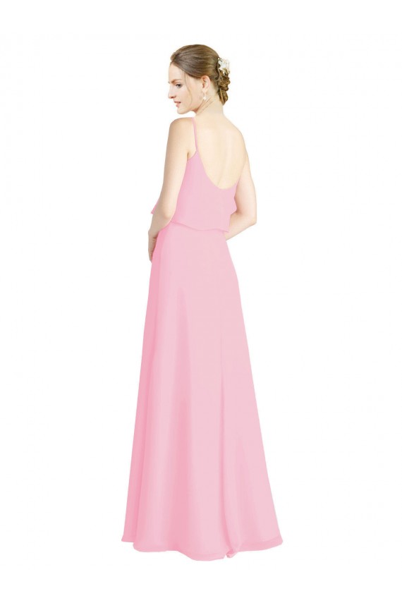 Soft Chiffon Open Back Long Spaghetti Straps Barely Pink A-Line Bridesmaid Dress Stockport