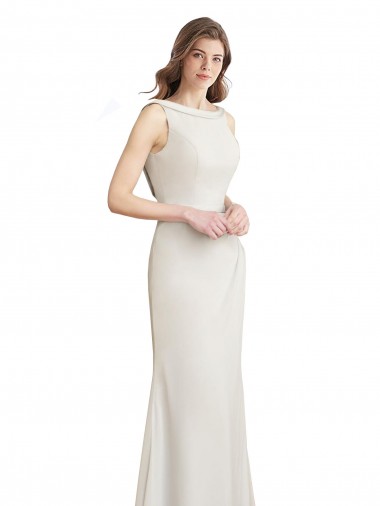Soft Chiffon & Satin V-Back Long Boat Neck Mermaid Bridesmaid Dress Stockport