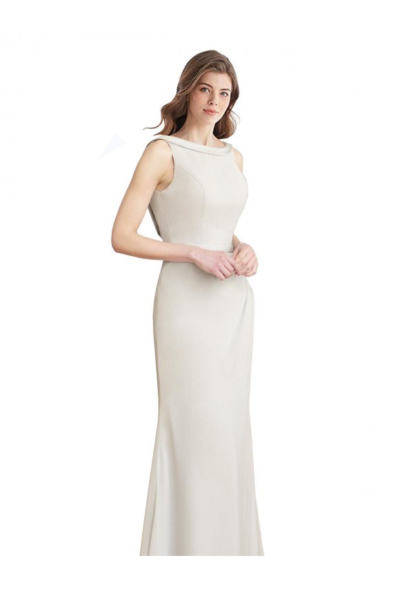 Soft Chiffon & Satin V-Back Long Boat Neck Mermaid Bridesmaid Dress Stockport