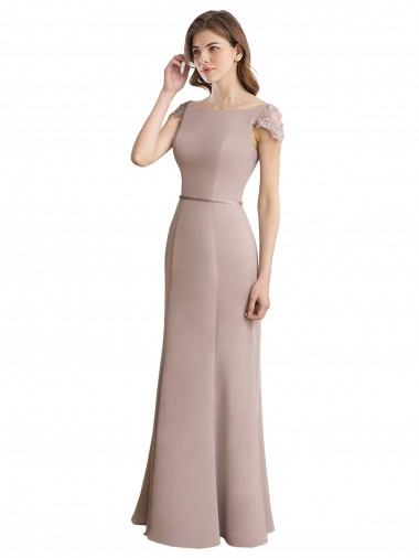 Soft Chiffon & Lace Long Scoop Neck Mermaid Formal Dress / Bridesmaid Dress Stockport