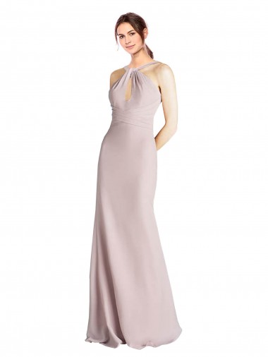 Soft Chiffon Open Back Long Halter Neck Sheath Bridesmaid Dress Stockport