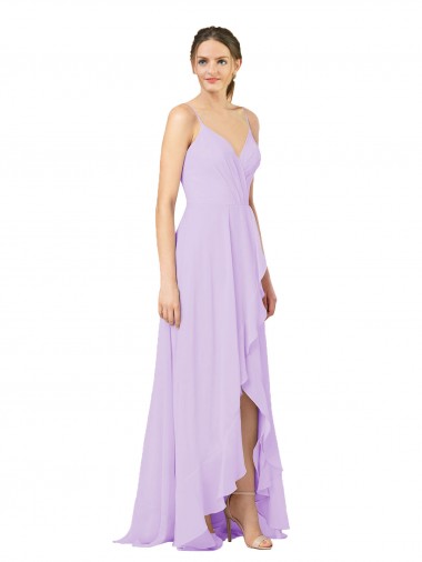 Soft Chiffon Open Back Long V-Neck Sheath High Low Bridesmaid Dress Stockport