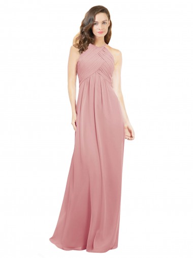 Soft Chiffon Keyhole Back Long Halter Neck Bliss Pink A-Line Bridesmaid Dress Stockport