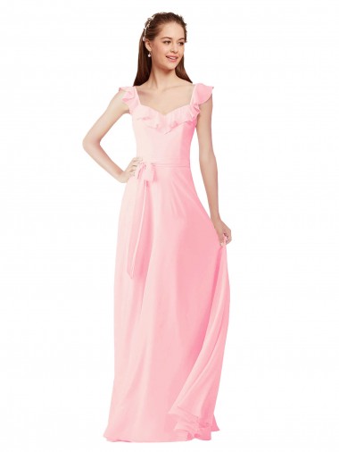 Soft Chiffon Long V-Neck Pink A-Line Bridesmaid Dress Stockport