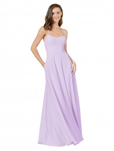 Soft Chiffon Long Spaghetti Straps Lilac A-Line Bridesmaid Gown Stockport