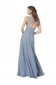 Soft Chiffon Keyhole Back Long Spaghetti Straps Dusty Blue A-Line Formal Dress / Bridesmaid Dress Stockport