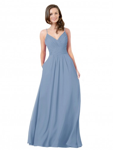 Chiffon Criss Cross Back Long V-Neck A-Line Bridesmaid Dress / Evening Dress Stockport