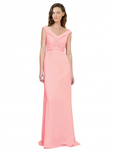 Soft Chiffon Long V-Neck Salmon A-Line Bridesmaid Dress Stockport