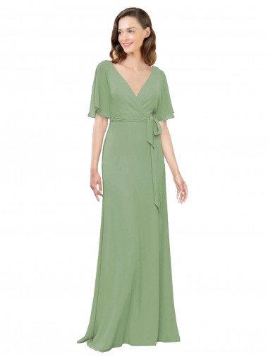 Soft Chiffon Long V-Neck Seagrass A-Line Bridesmaid Dress Stockport