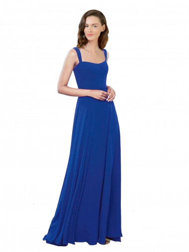 Soft Chiffon Long Square Neck Royal Blue A-Line Bridesmaid Dress Stockport