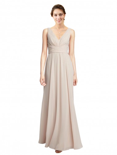 Soft Chiffon Long V-Neck Cream Pink A-Line Formal Dress / Bridesmaid Dress Stockport