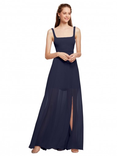 Chiffon Long Spaghetti Straps Dark Navy A-Line Bridesmaid Dress / Evening Dress Stockport