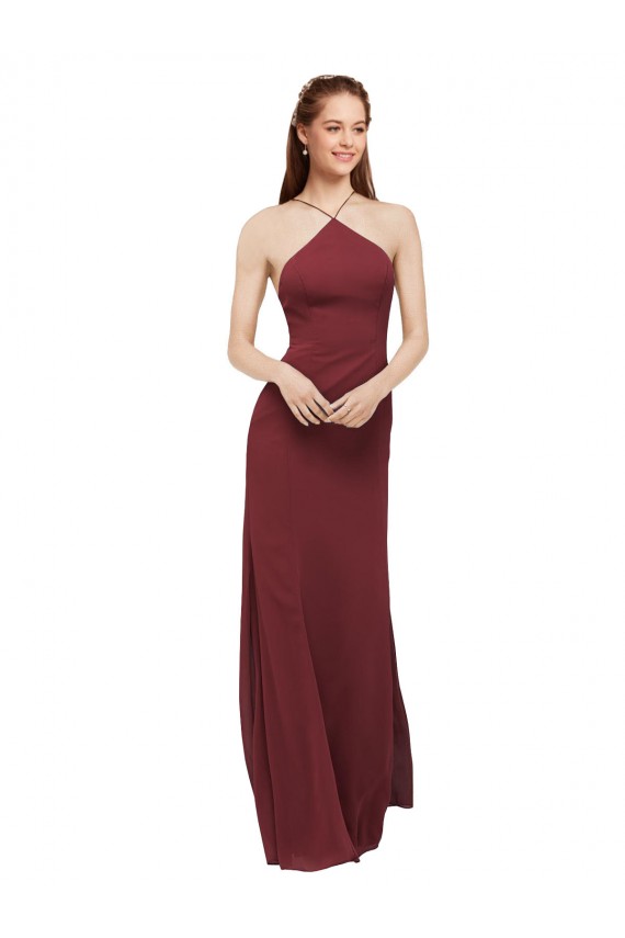 Soft Chiffon Open Back Long Halter Neck Sheath Formal Dress / Bridesmaid Dress Stockport