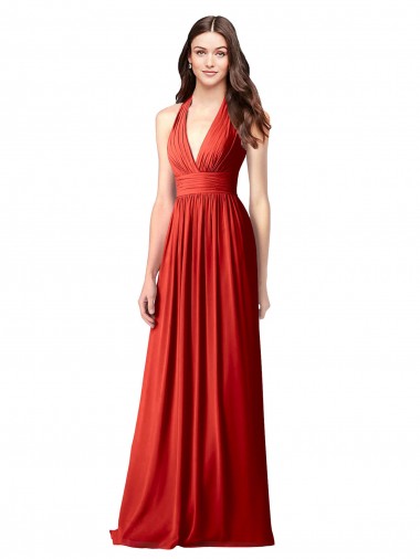 Soft Chiffon Open Back Long Halter Neck A-Line Bridesmaid Dress / Formal Dress Stockport