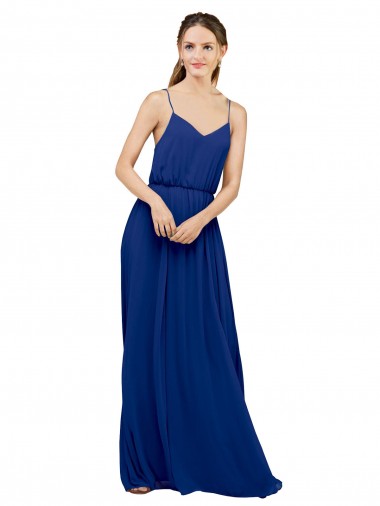 Chiffon Long Spaghetti Straps Royal Blue A-Line Bridesmaid Dress / Evening Dress Stockport