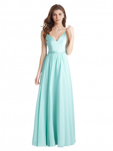 Soft Chiffon & Satin V-Back Long V-Neck A-Line Bridesmaid Dress Stockport