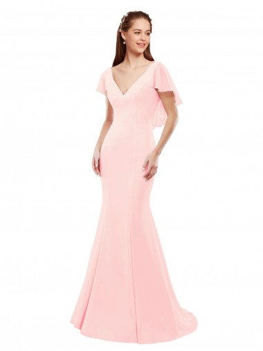 Soft Chiffon Low Back Long V-Neck Pink Mermaid Bridesmaid Dress Stockport