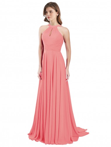 Chiffon Criss Cross Back Long Halter Neck A-Line Bridesmaid Dress / Evening Dress Stockport