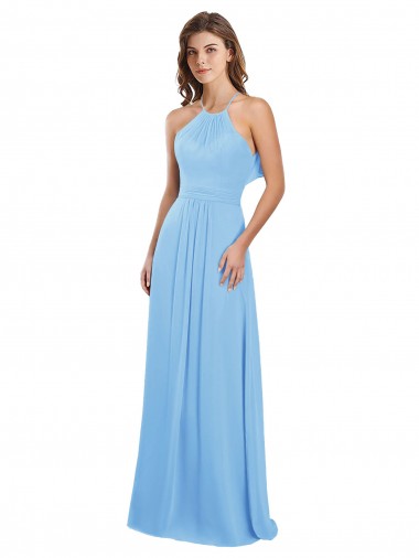 Chiffon Open Back Long Halter Neck Periwinkle A-Line Bridesmaid Dress / Evening Dress Stockport