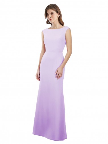 Soft Chiffon Open Back Long Round Neck Column Bridesmaid Dress Stockport