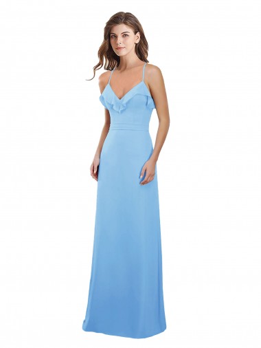 Soft Chiffon Open Back Long Spaghetti Straps Periwinkle A-Line Bridesmaid Dress Stockport