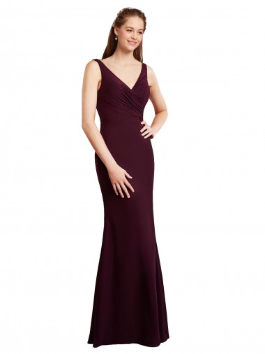 Soft Chiffon Low Back Long V-Neck Burgundy Gold Mermaid Bridesmaid Dress Stockport